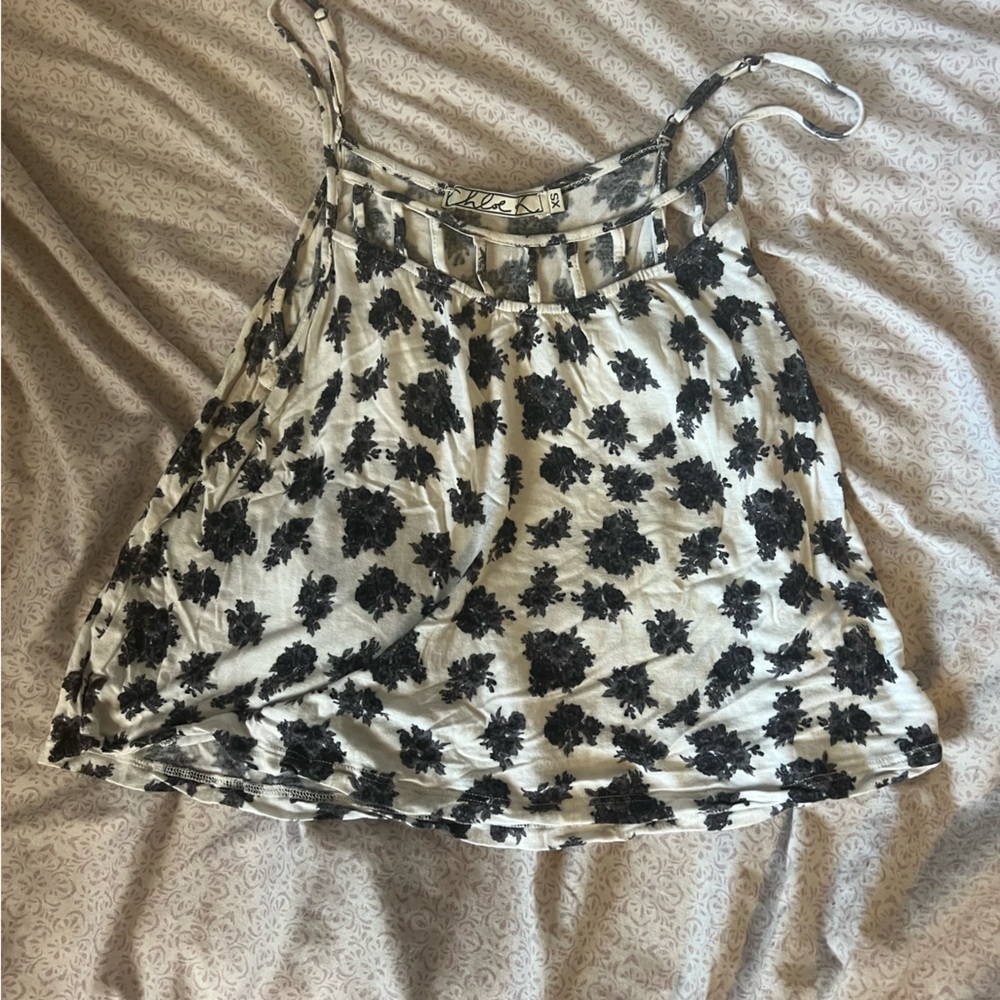 Black and White Floral Tank Top